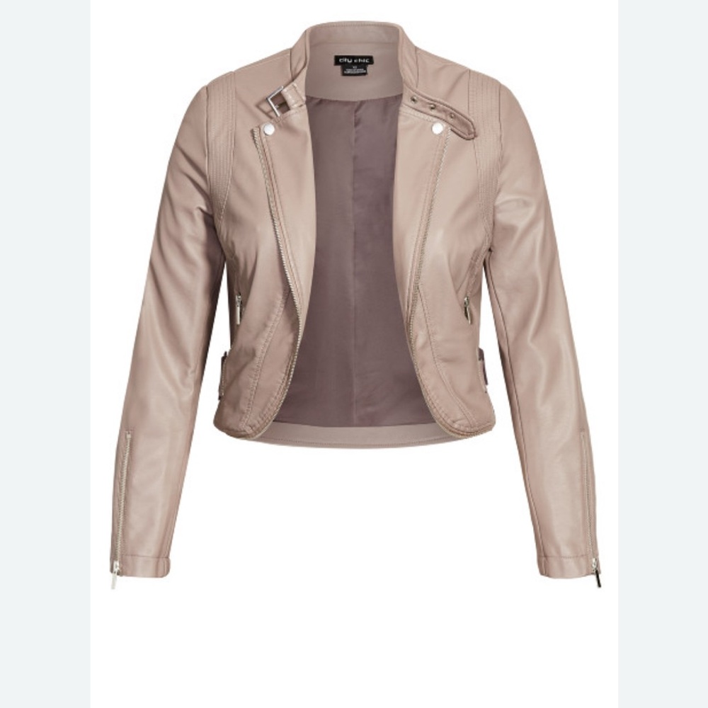 City Chic cropped biker jacket - Taupe 
Size 24